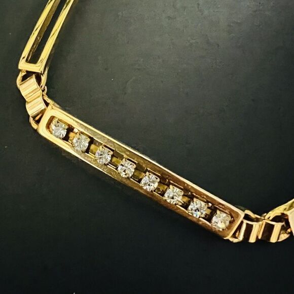 Vintage Italy Gold Plated Rhinestone Geometric Chain Belt Rectangle Links 4182 main image 10